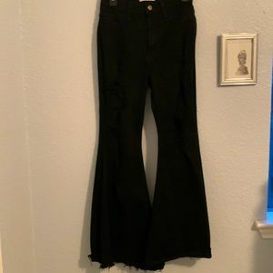 Form fitting bell bottoms! Super flare! Distressed!